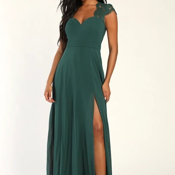 Lulu's Dark Green Lace Maxi Dress - Size Small - Picture 1 of 5